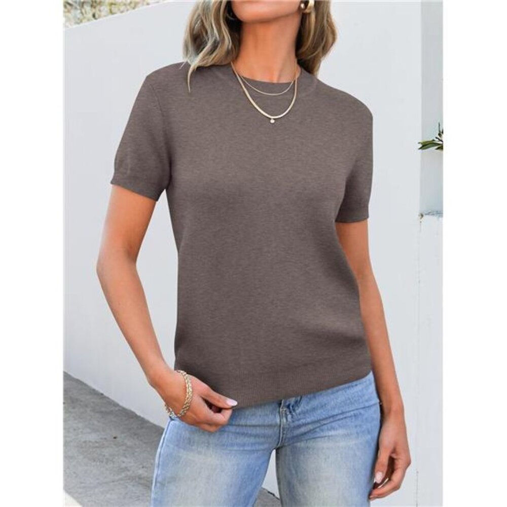 Womens Wool Blend Crew Neck Sweater Shirts - Picture 2 of 7